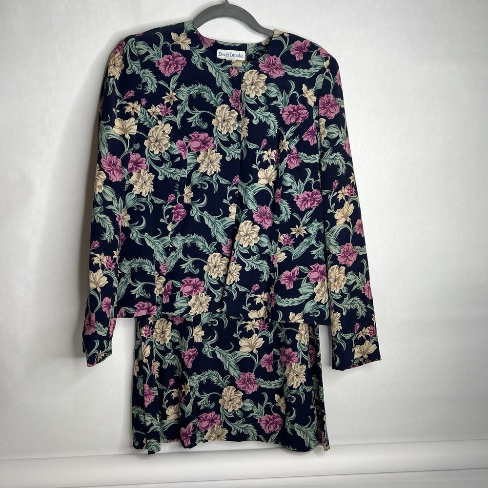 Vtg David Brooks Floral Skirt‎ Suit Size 10 Business 100% Rayon